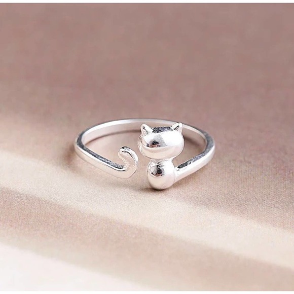 Kitty Cat on Silver Ring Band, adjustable, 100% to Charity - Picture 4 of 5